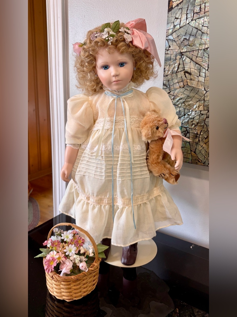 Vintage Goldie with bear porcelain doll by Jan Hagara